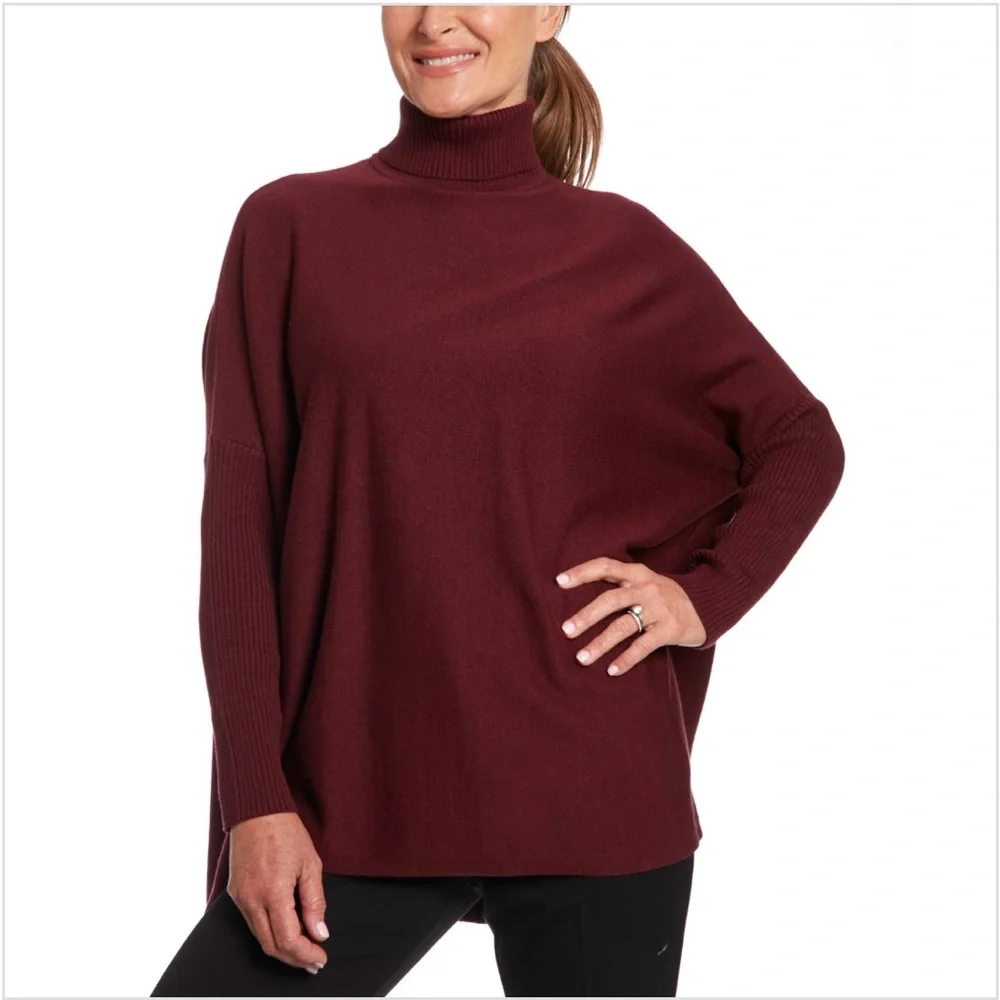 Women's Burgundy Turtleneck Sweater - Picture 1 of 3